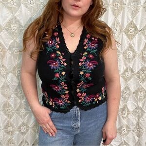 Vintage Black Floral Sweater Vest / M / Sag Harbor